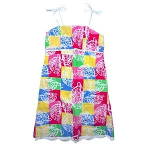 Lilly Pulitzer Carolina Colorful Turtle Patch Tie‎ Strap Sundress Girls Size 16